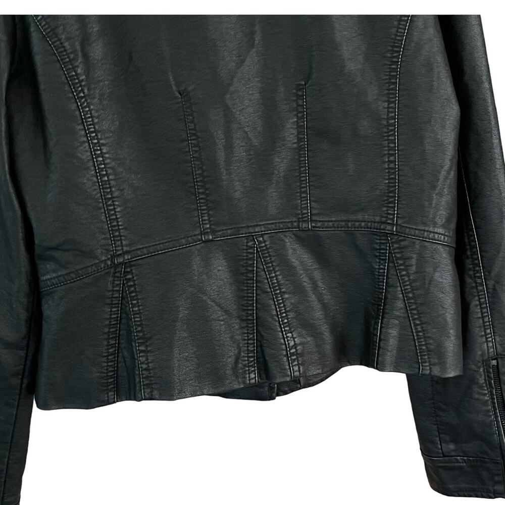 BLACK RIVET FAUX VEGAN LEATHER MOTO BIKER‎ JACKET BLACK ASYMMETRICAL FRONT ZIP L - Picture 8 of 12